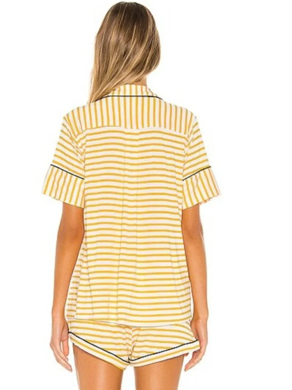 Maison du Soir Monaco Yellow Stripe Pajama Set Large Modal Sleepwear Pajamas